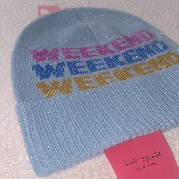 kate spade ♠️ ‘WEEKEND’ Wool Blend Beanie Hat in Light Blue. main image 4
